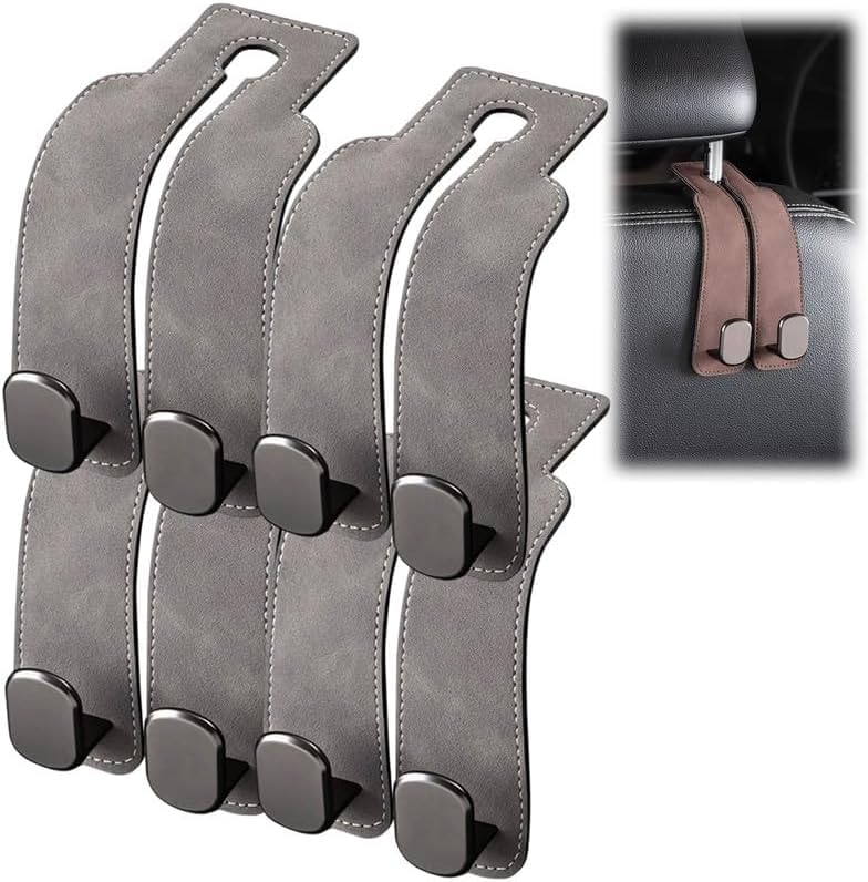 Car Seat Headrest Hooks for Purses and Bags - Support Car Headrest Hooks for Purses and Bags Coat, Leather Car Bag Purse Holder with Double Hooks (Brown-2PC)