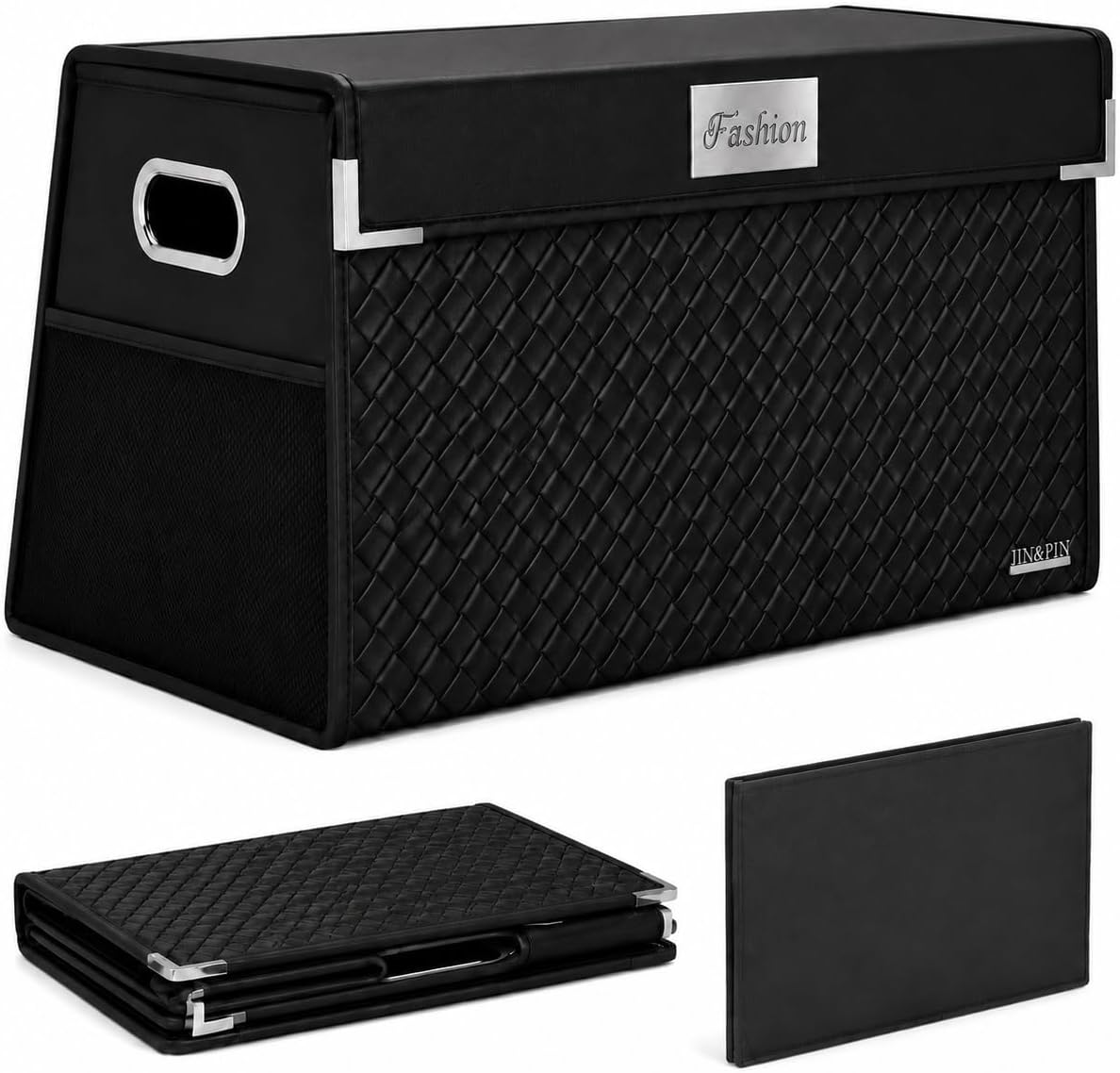 Car Trunk Organizer with Lid, Foldable Storage Box, Black