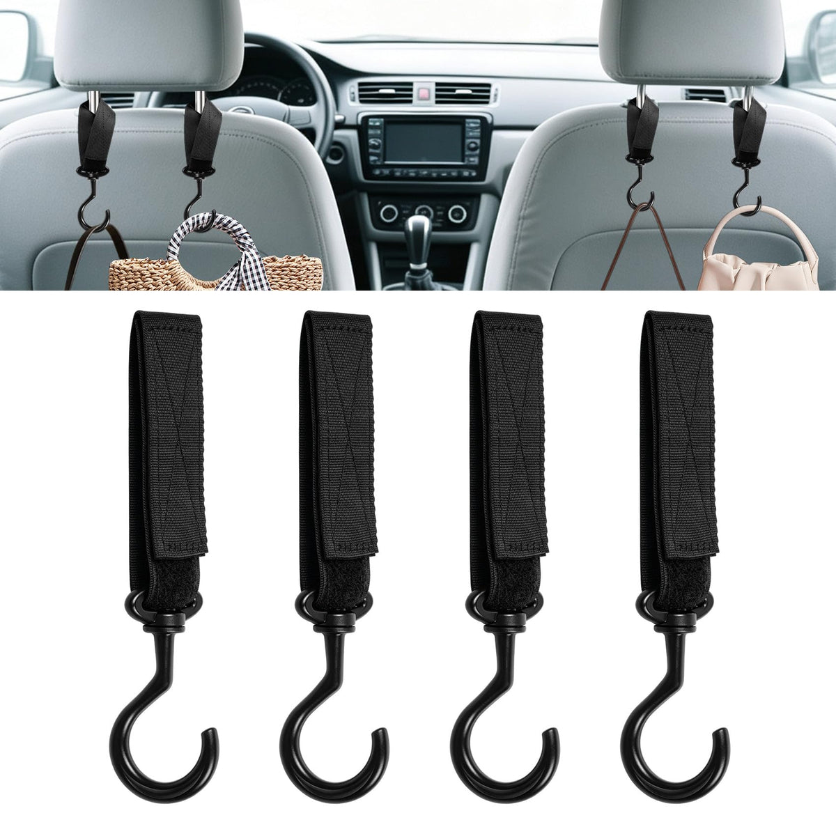 Car Seat Headrest Hook, Car Seat Back Storage Hanger Organizer, 4PCS