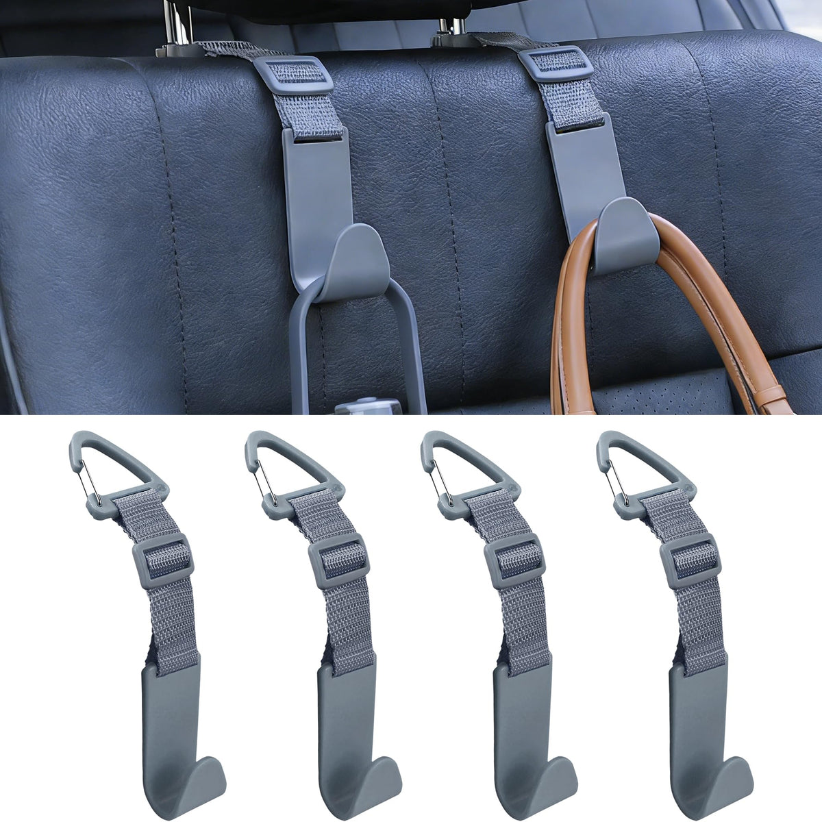 4-Pack Universal Car Headrest Hooks Anti-drop Seat Back Organizer for Bags