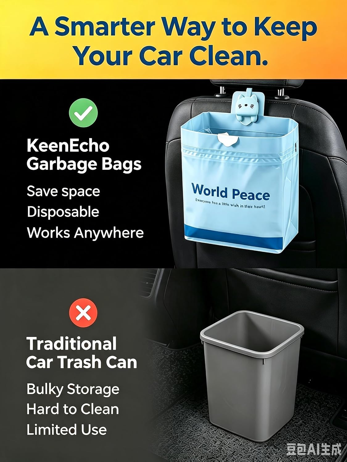Thickened Self-Adhesive Car Trash & Vomit Bags, Leakproof 40 pcs