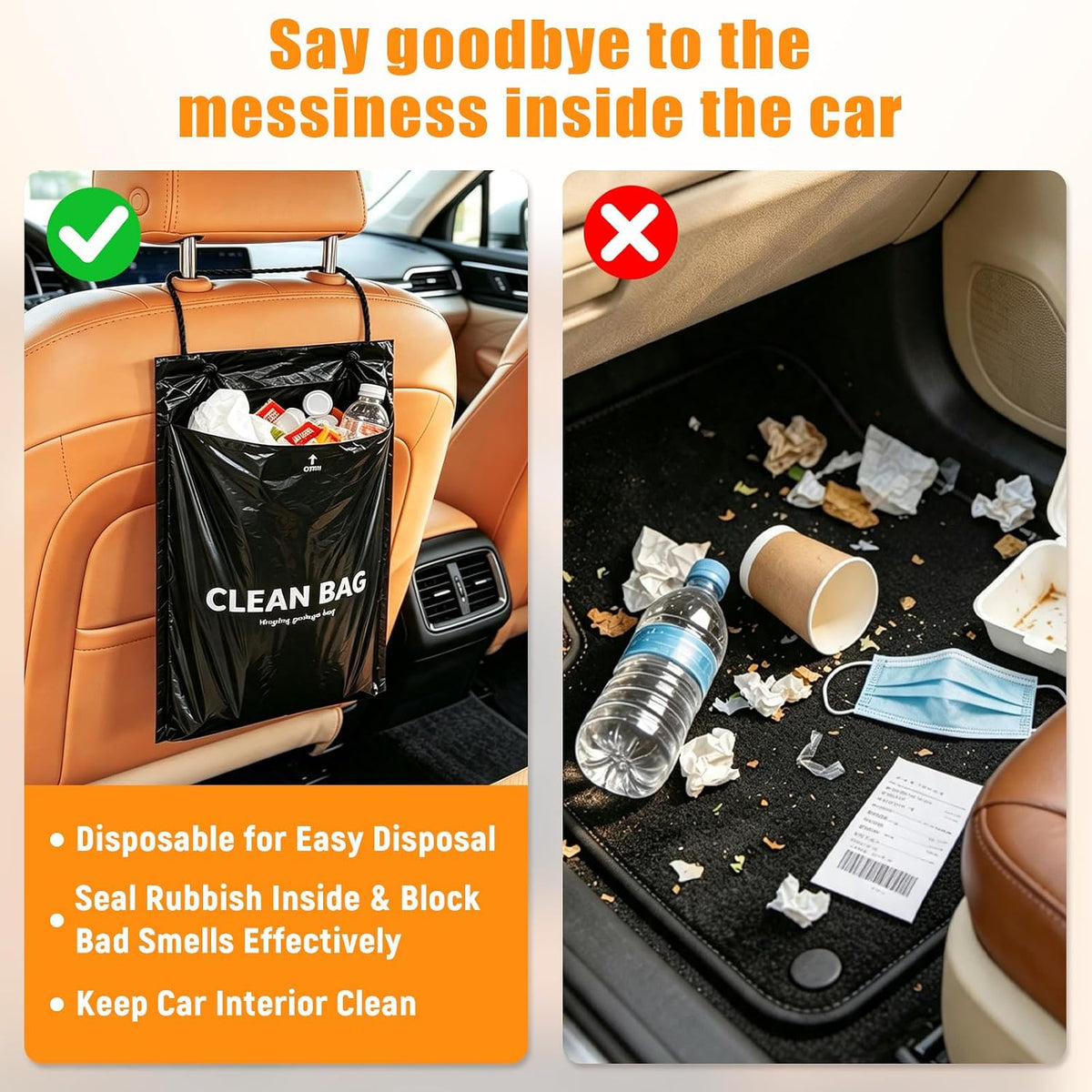 50 PCS Car Trash Bag, Hanging Disposable Car Trash Bags