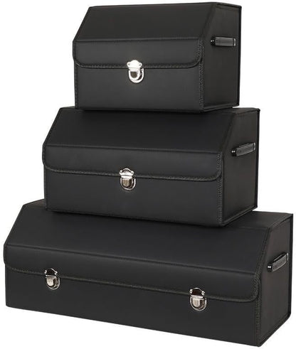 Car Trunk Organizer Leather Storage Box with Lid for Trunk SUV Sedan