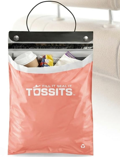 Tossits Hanging Car Trash & Garbage Bags, Disposable, Black 7 Count