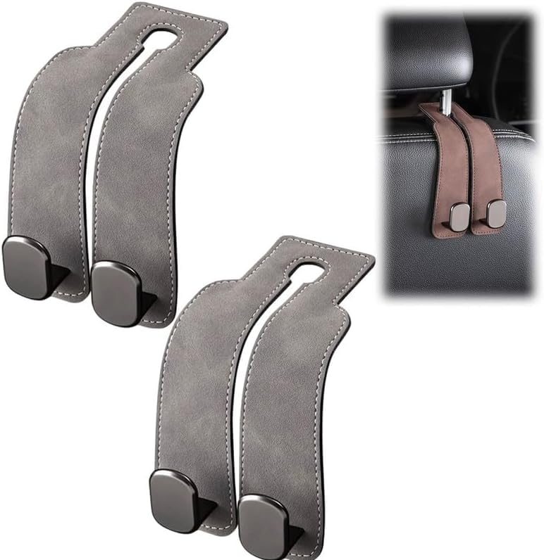 Car Seat Headrest Hooks for Purses and Bags - Support Car Headrest Hooks for Purses and Bags Coat, Leather Car Bag Purse Holder with Double Hooks (Brown-2PC)