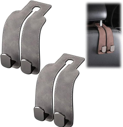 Car Seat Headrest Hooks for Purses and Bags - Support Car Headrest Hooks for Purses and Bags Coat, Leather Car Bag Purse Holder with Double Hooks (Brown-2PC)