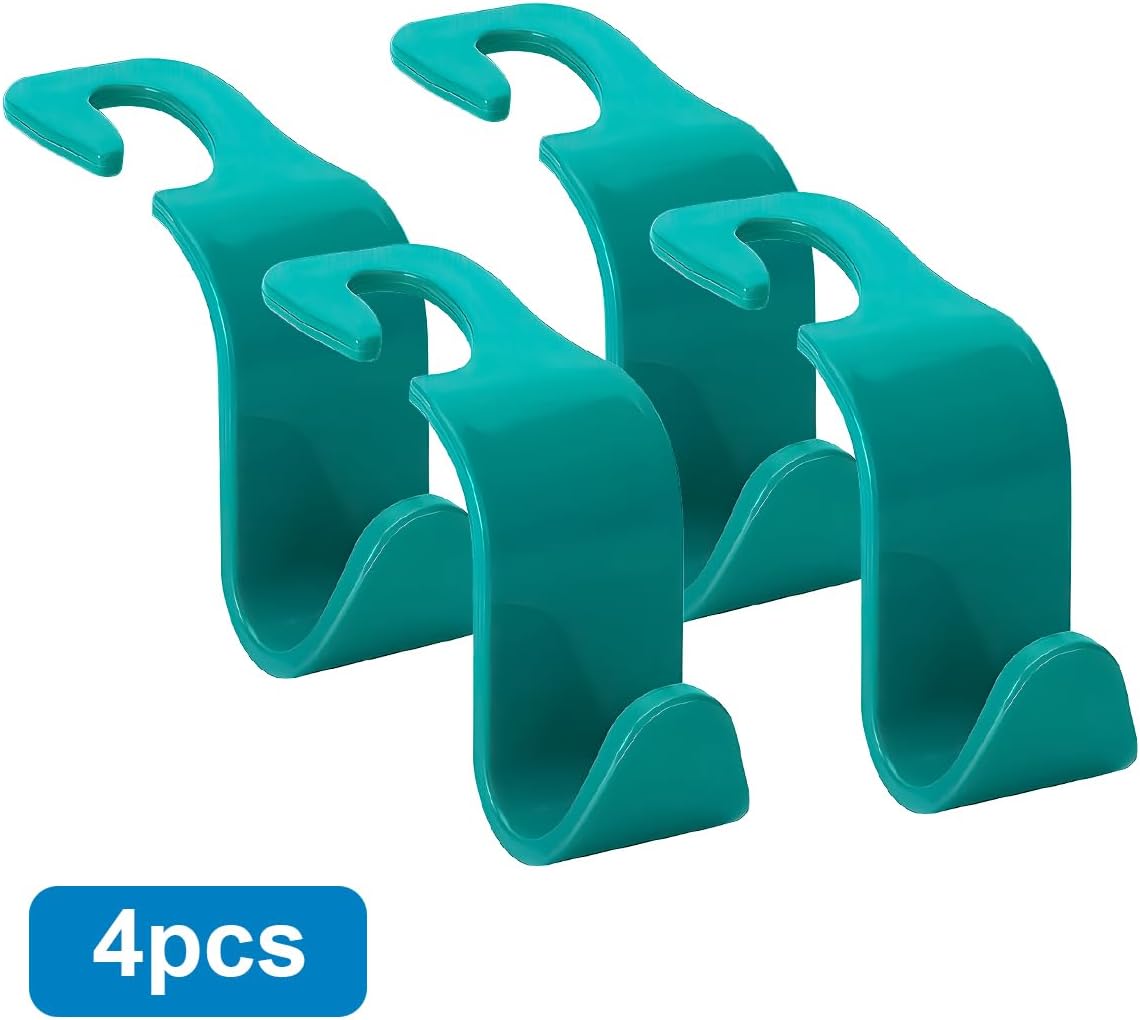 4PCS Car Seat Headrest Hooks for Bags and Coats, Cyan