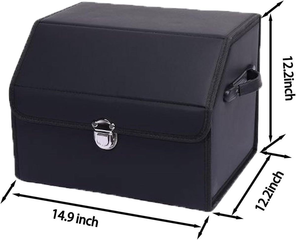 Car Trunk Organizer Leather Storage Box with Lid for Trunk SUV Sedan