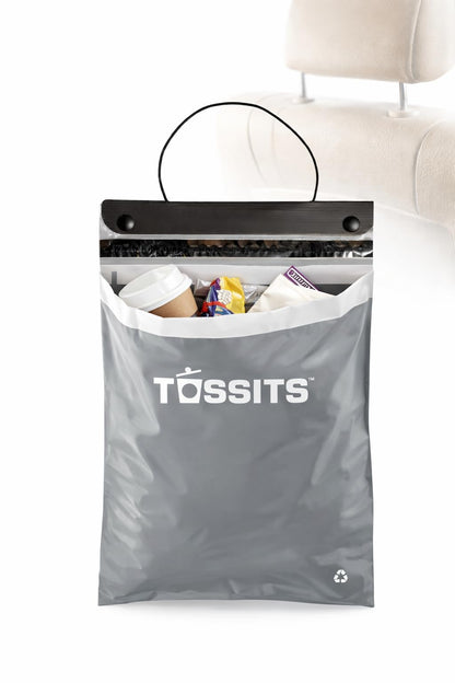 Tossits Hanging Car Trash & Garbage Bags, Disposable, White 7 Count