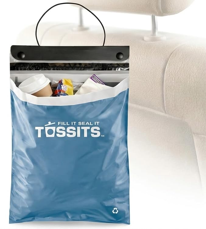Tossits Disposable Car Trash Bag Hanging (Pink, Set of 7) - Leak-Proof, Smell-Proof Automobile Trash Container, Eco-Friendly, Thick, Large 12x15 Car Trash Bin with Sturdy Header Board