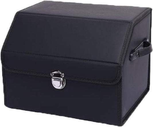 Car Trunk Organizer Leather Storage Box with Lid for Trunk SUV Sedan