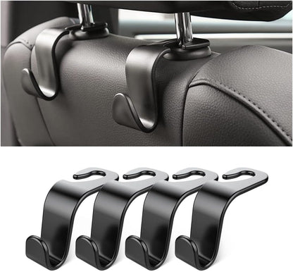 4 Pack Curved Headrest Hooks for Vehicle Seats, Black Style 2