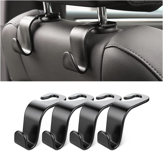 4 Pack Curved Headrest Hooks for Vehicle Seats, Black Style 2