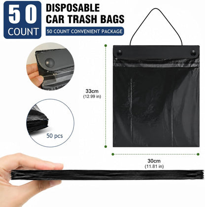 Philbinden 50 Count Car Trash Bags Paste On Leak Proof Disposable Garbage Pouches for Auto Vehicle Office Space Saving