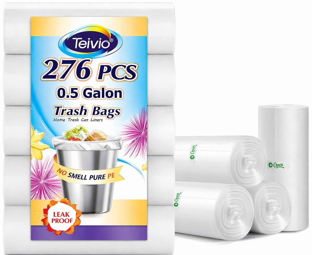 Teivio Mini Clear Trash Bags 0.5 Gallon 276 Count 11"x12" Unscented