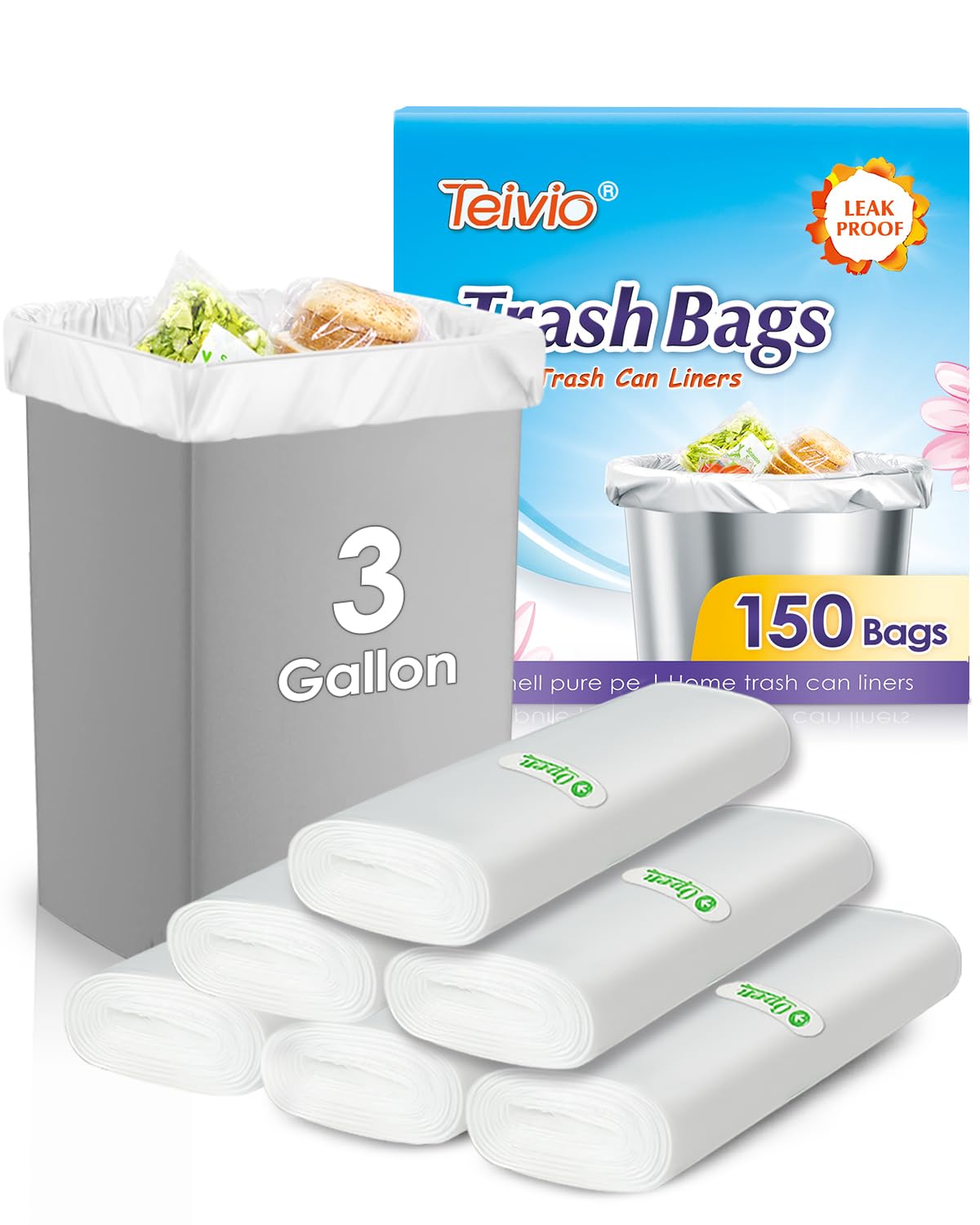 Teivio Mini Clear Trash Bags 0.5 Gallon 276 Count 11"x12" Unscented