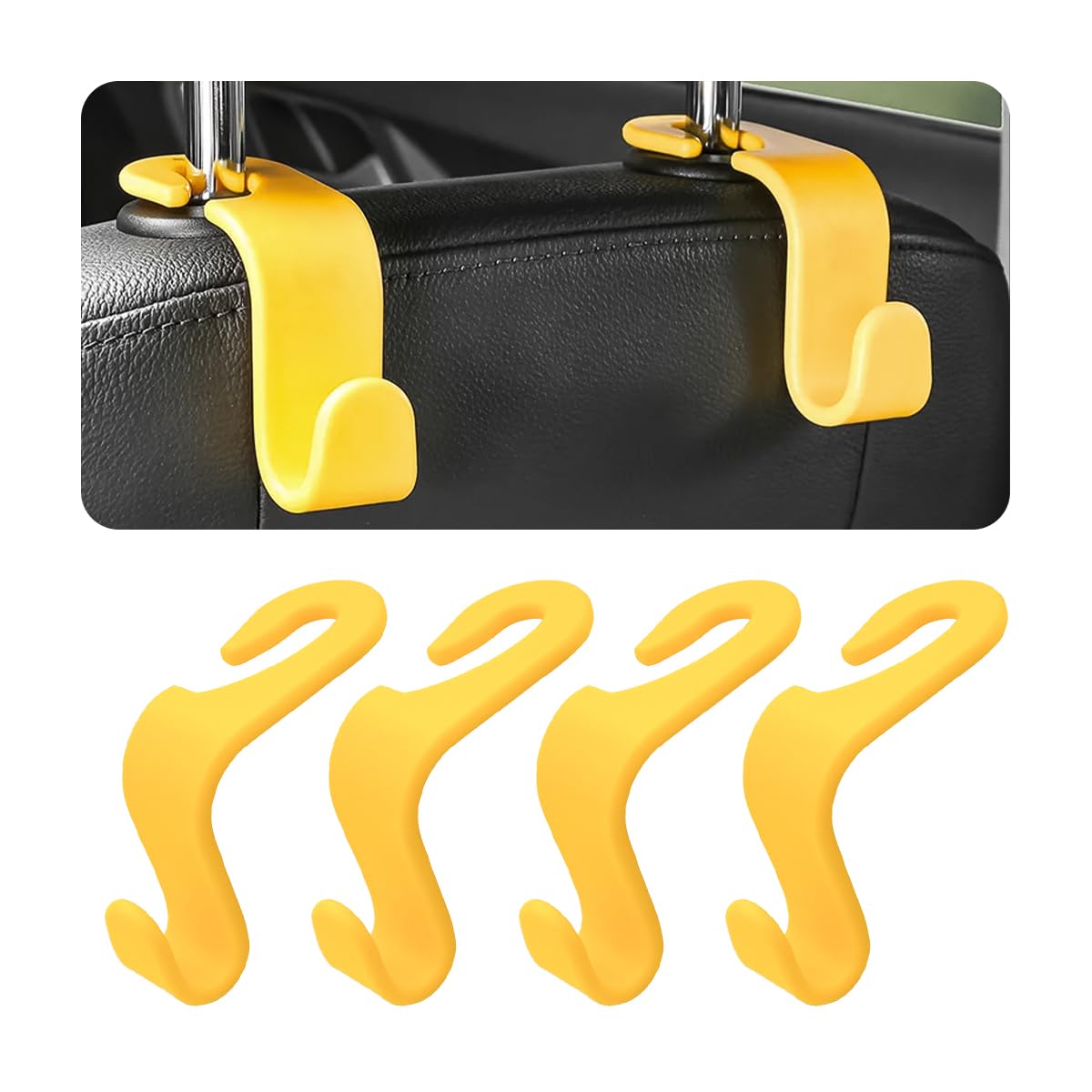 4 Pack Curved Headrest Hooks for Vehicle Seats, Black Style 2