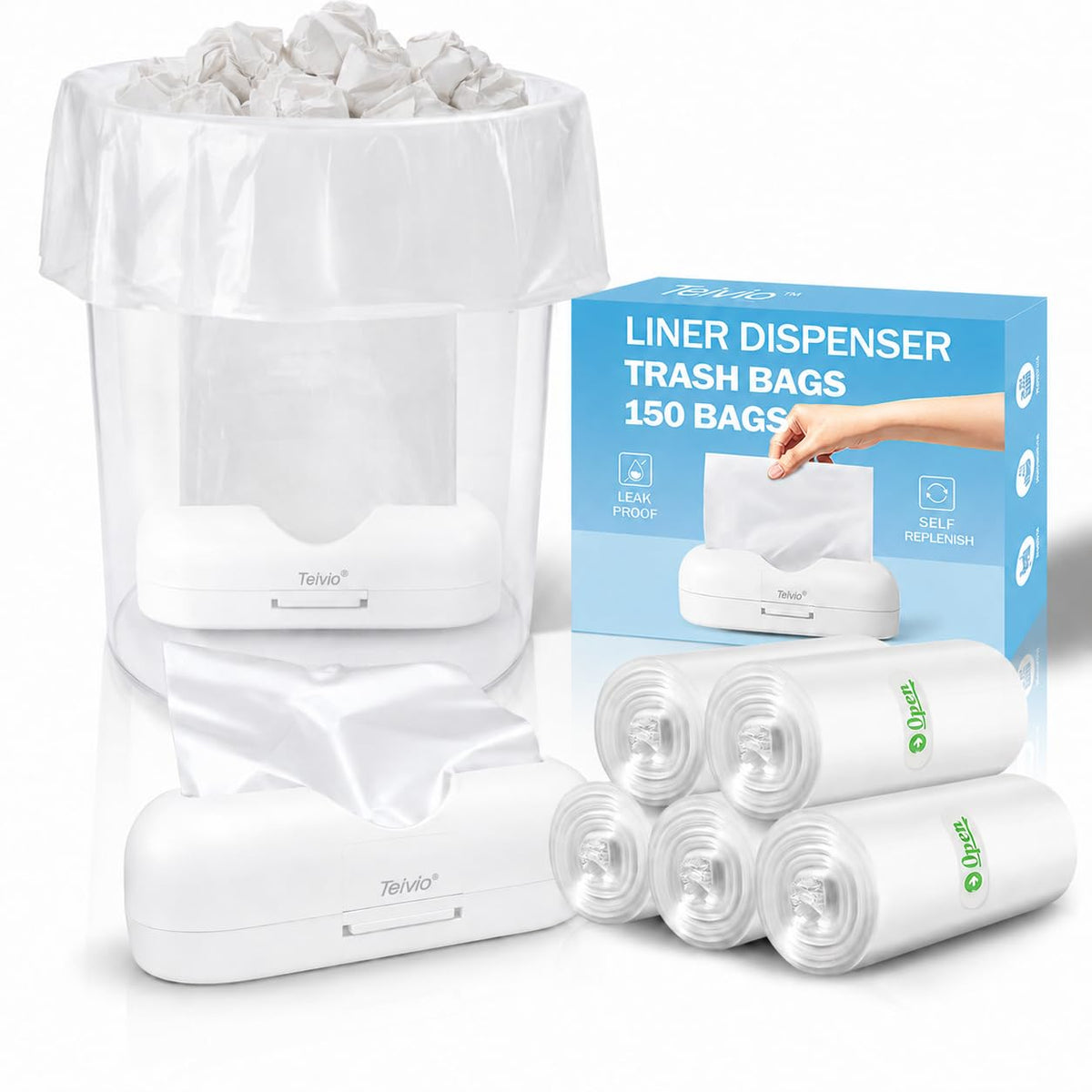 Teivio Small Clear Trash Bags 3 Gallon 150 Count Unscented Garbage Bags