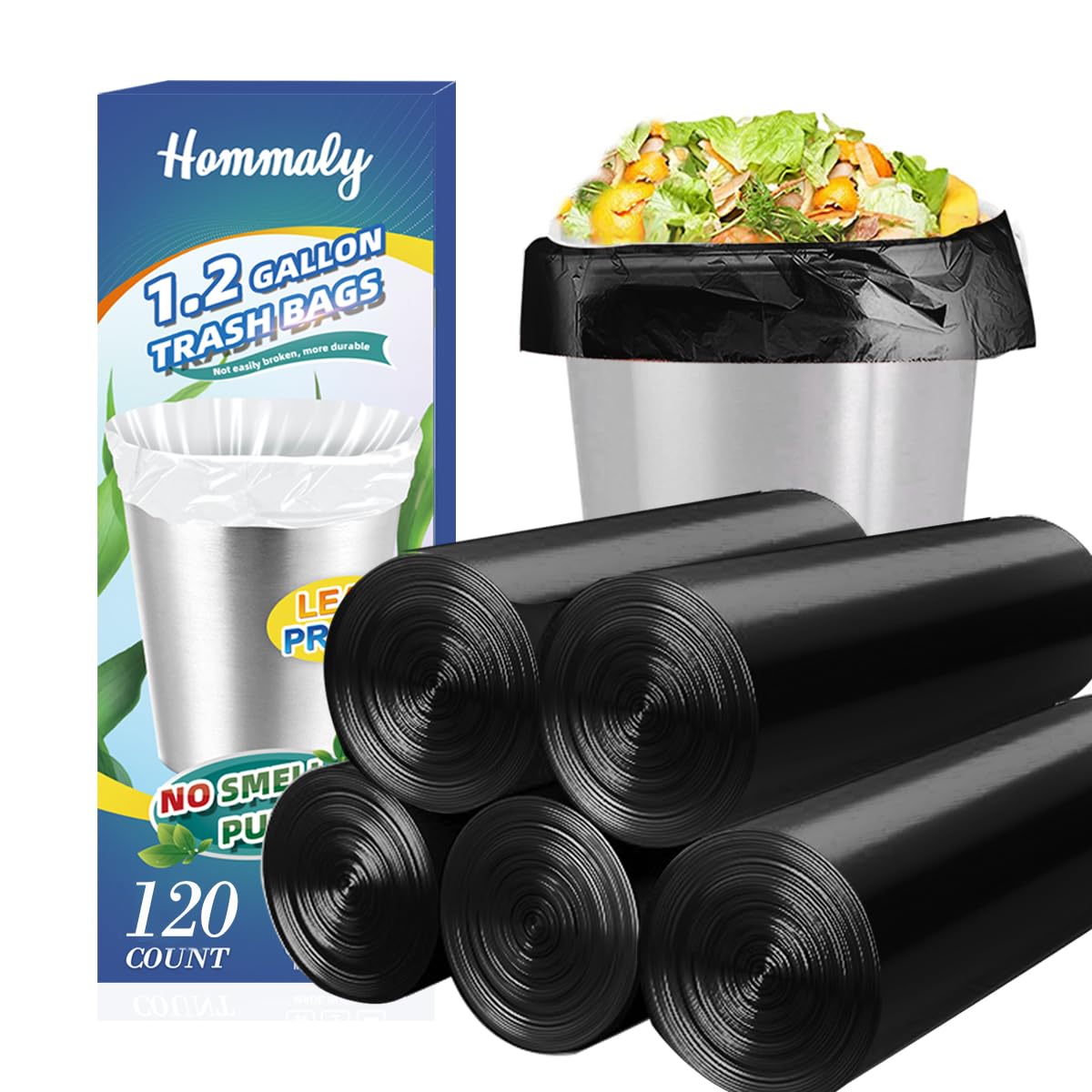 Hommaly 2 Gallon (1.8-2 Gal)120 pcs Small Clear Trash Bags, Strong 1.8 Gallon Garbage Bags, Bathroom Trash Can Bin Liners Unscented, Mini Plastic Bags for Office, Waste Basket Liner,Fit 6,7,8 Liters