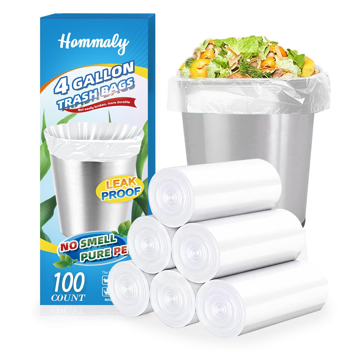 Hommaly 2 Gallon (1.8-2 Gal)120 pcs Small Clear Trash Bags, Strong 1.8 Gallon Garbage Bags, Bathroom Trash Can Bin Liners Unscented, Mini Plastic Bags for Office, Waste Basket Liner,Fit 6,7,8 Liters