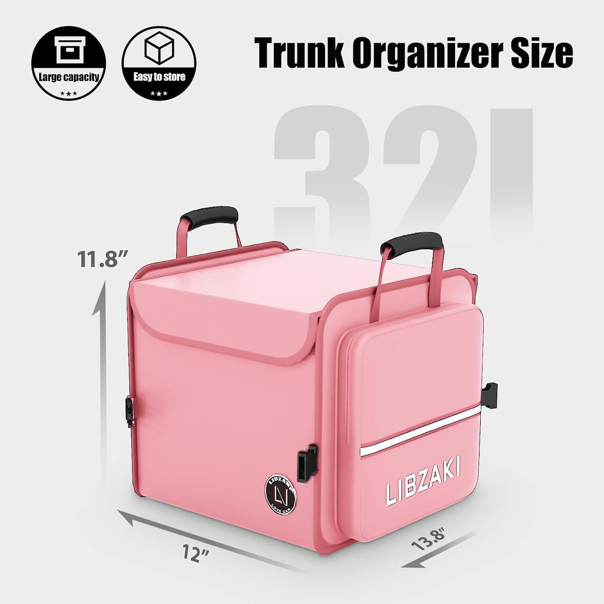LIBZAKI Car Trunk Storage Organizer, Collapsible Trunk Storage Box for Car Truck SUV-Pink