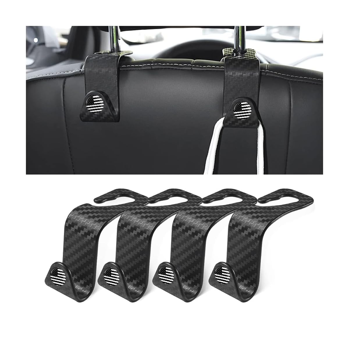 4 Pack Curved Headrest Hooks for Vehicle Seats, Black Style 2