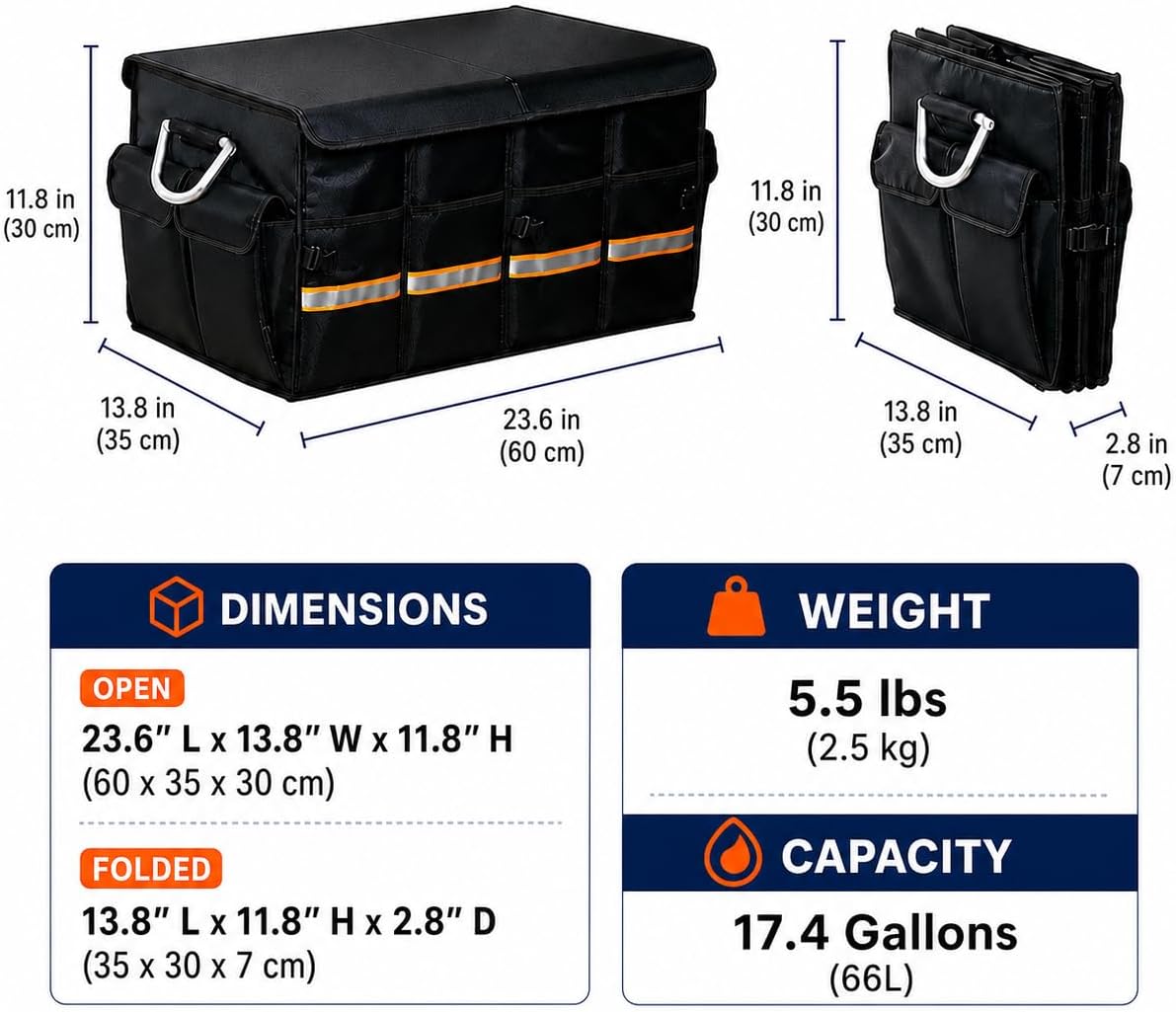Heavy Duty Car Trunk Organizer with Lid, Collapsible SUV