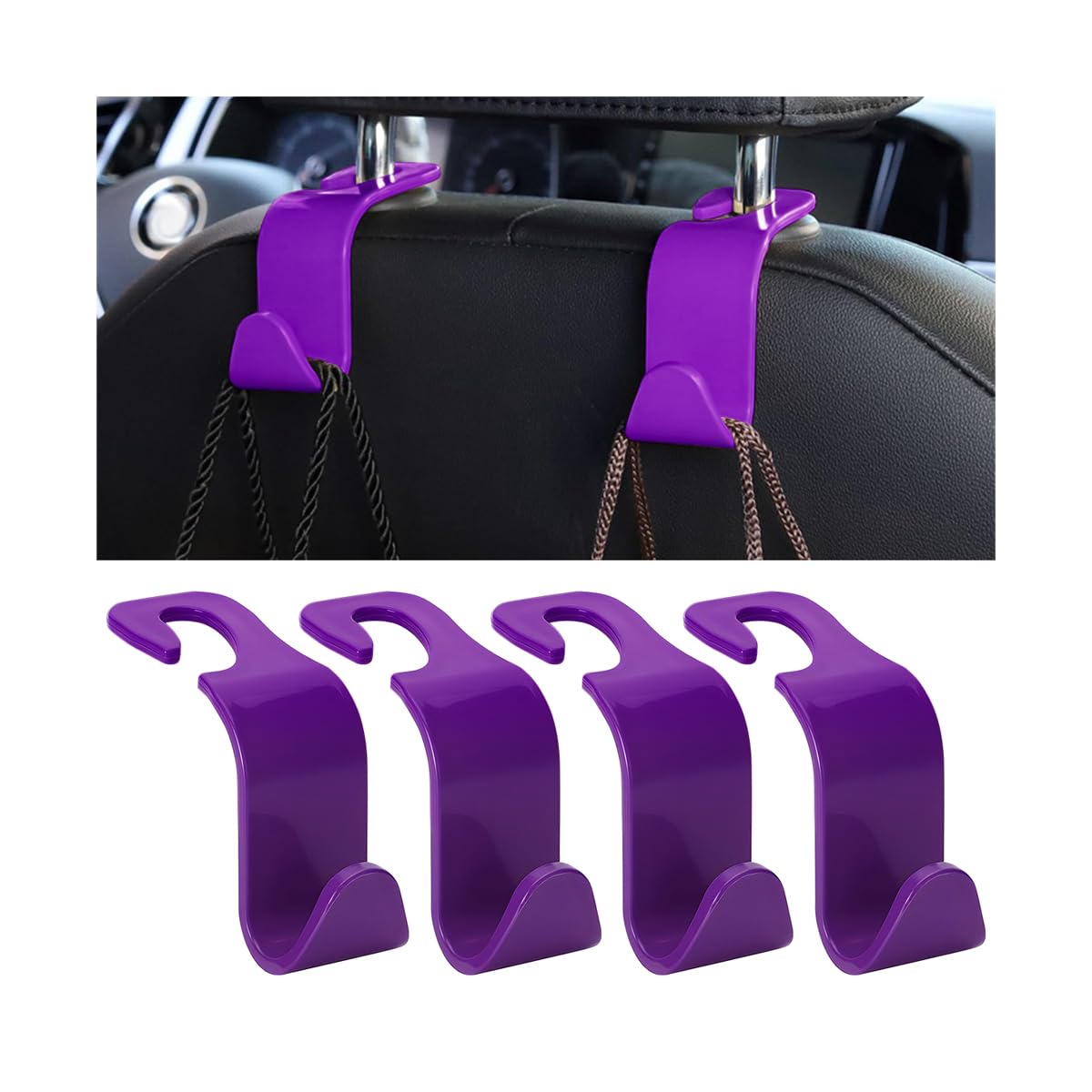4PCS Car Seat Headrest Hooks for Bags and Coats, Cyan