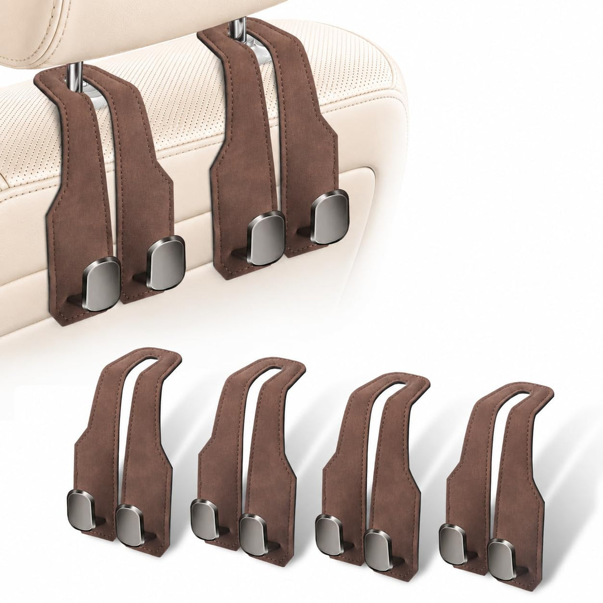 2 Pack Car Headrest Hooks, Dual Metal Hooks, Stylish Black