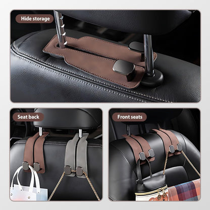 Car Seat Headrest Hooks for Purses and Bags - Support Car Headrest Hooks for Purses and Bags Coat, Leather Car Bag Purse Holder with Double Hooks (Brown-2PC)