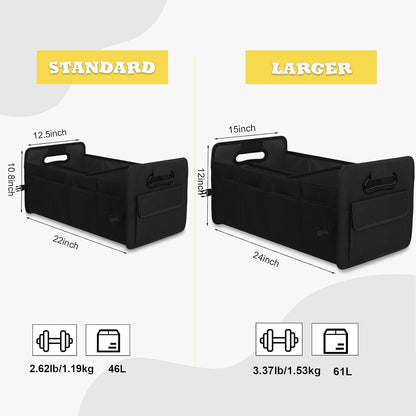 JiatuA Car Trunk Organizer, Car Organizers and Storage Collapsible Multi Compartment Container Box, Adjustable Car Accessories for SUV Sedan Truck, Standard Size, Black