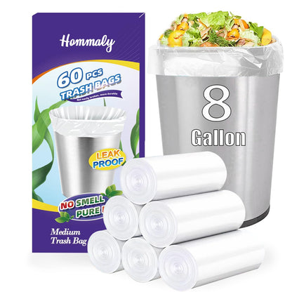Hommaly 2 Gallon (1.8-2 Gal)120 pcs Small Clear Trash Bags, Strong 1.8 Gallon Garbage Bags, Bathroom Trash Can Bin Liners Unscented, Mini Plastic Bags for Office, Waste Basket Liner,Fit 6,7,8 Liters
