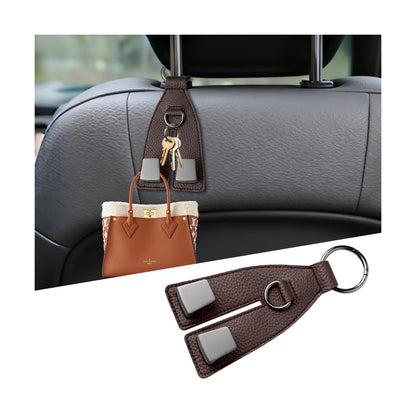 Car Seat Headrest Hooks, Leather Metal Vehicle Seat Back Organizer Storage Double Hook Hanger, Multifunctional Automotive Interior Purse Bag Holder Accessories, Universal Fit (Black)