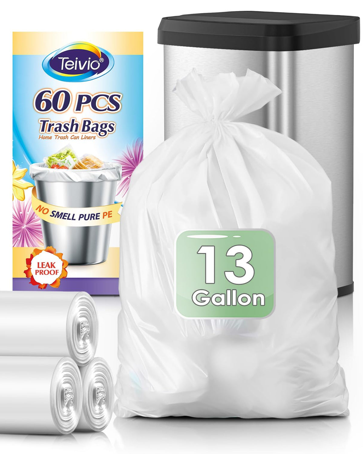 Teivio Small Clear Trash Bags 3 Gallon 150 Count Unscented Garbage Bags