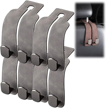 Car Seat Headrest Hooks for Purses and Bags - Support Car Headrest Hooks for Purses and Bags Coat, Leather Car Bag Purse Holder with Double Hooks (Brown-2PC)