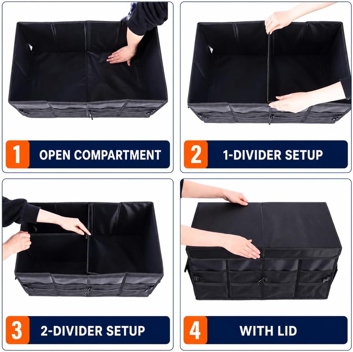 Heavy Duty Car Trunk Organizer with Lid, Collapsible SUV