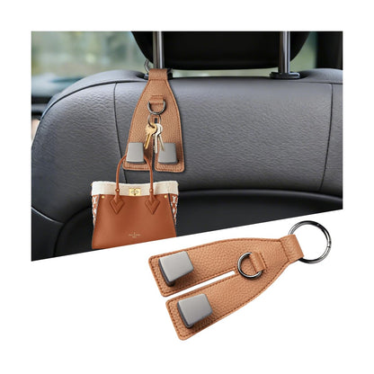 Car Seat Headrest Hooks, Leather Metal Vehicle Seat Back Organizer Storage Double Hook Hanger, Multifunctional Automotive Interior Purse Bag Holder Accessories, Universal Fit (Black)