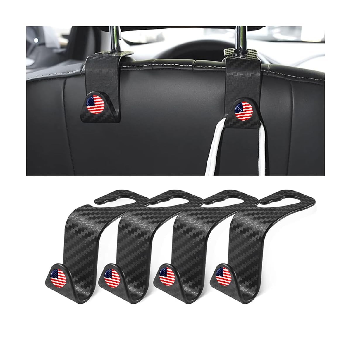 4 Pack Curved Headrest Hooks for Vehicle Seats, Black Style 2