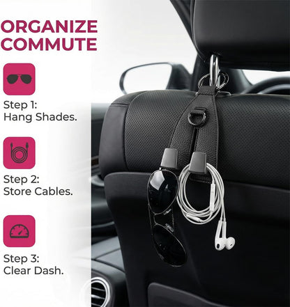 Car Seat Headrest Hooks, Leather Metal Vehicle Seat Back Organizer Storage Double Hook Hanger, Multifunctional Automotive Interior Purse Bag Holder Accessories, Universal Fit (Black)