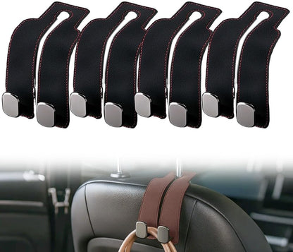 Car Seat Headrest Hooks for Purses and Bags - Support Car Headrest Hooks for Purses and Bags Coat, Leather Car Bag Purse Holder with Double Hooks (Brown-2PC)