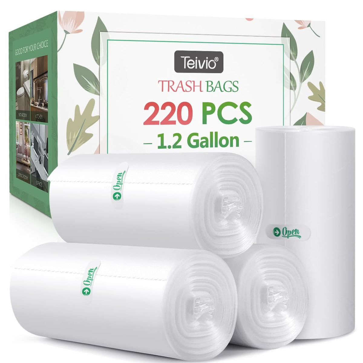 Teivio Small Clear Trash Bags 3 Gallon 150 Count Unscented Garbage Bags