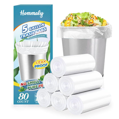 Hommaly 2 Gallon (1.8-2 Gal)120 pcs Small Clear Trash Bags, Strong 1.8 Gallon Garbage Bags, Bathroom Trash Can Bin Liners Unscented, Mini Plastic Bags for Office, Waste Basket Liner,Fit 6,7,8 Liters