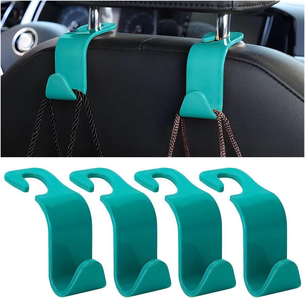 4PCS Car Seat Headrest Hooks for Bags and Coats, Cyan
