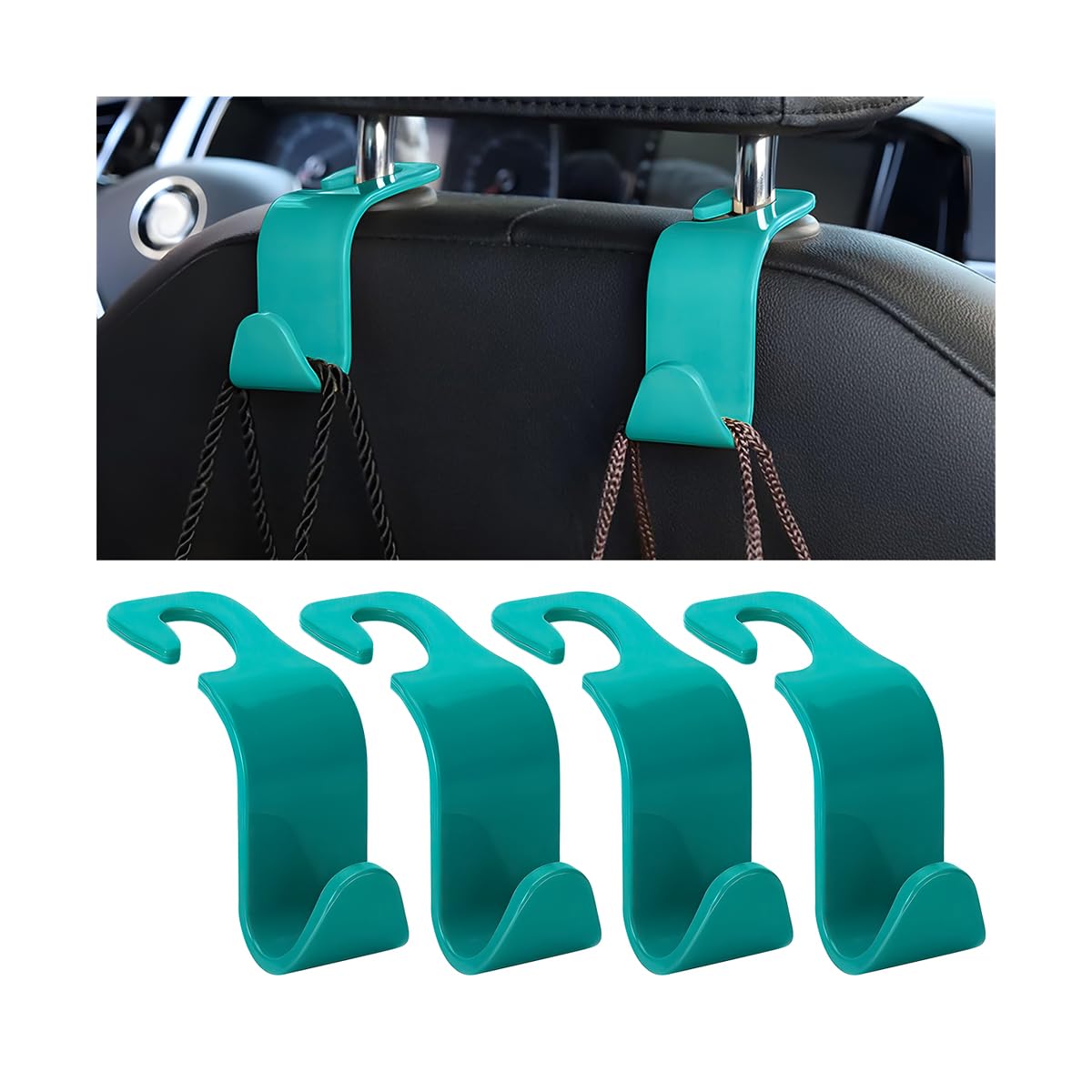 4PCS Car Seat Headrest Hooks for Bags and Coats, Cyan
