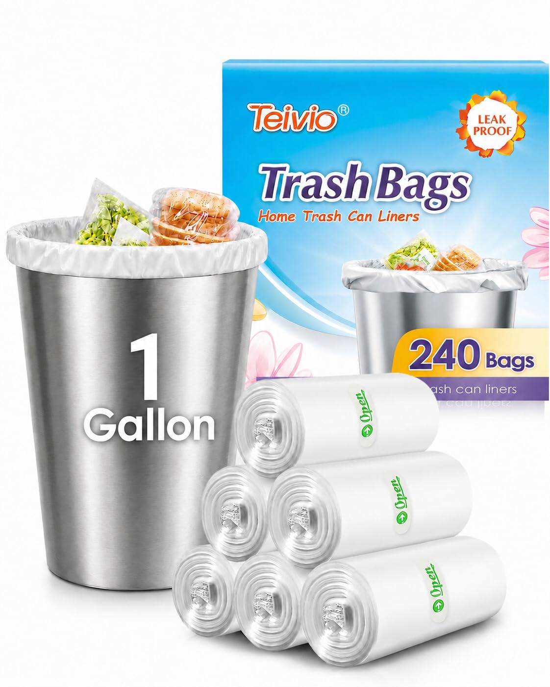 Teivio Small Clear Trash Bags 3 Gallon 150 Count Unscented Garbage Bags