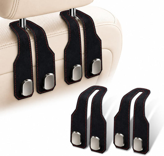 2 Pack Car Headrest Hooks, Dual Metal Hooks, Stylish Black