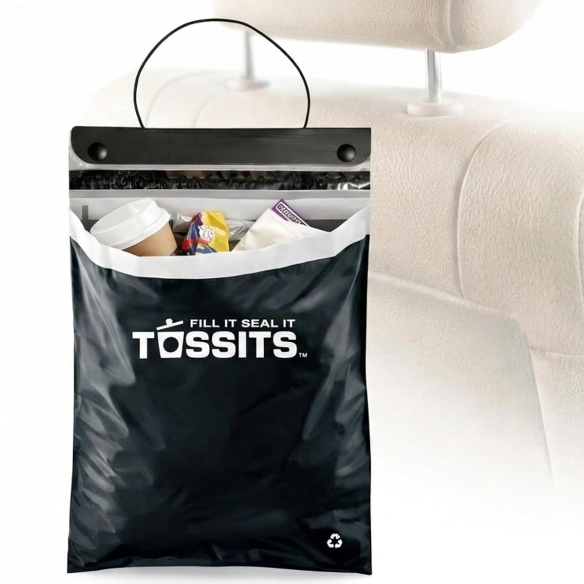 Tossits Hanging Car Trash & Garbage Bags, Disposable, White 7 Count