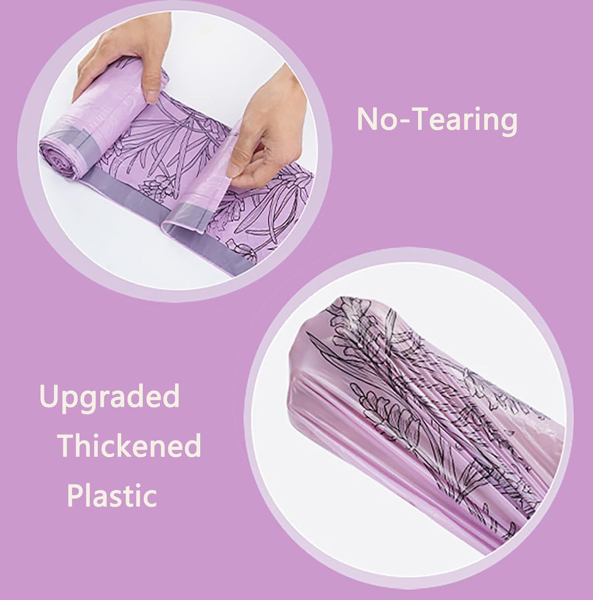 100pcs 2.6 Gallon Small Trash Bags Tearing-Free Drawstring for Bathroom Office Home Bedroom Trash Can with Purple Lavender Printed Garbage Basket Bags (2.6 Gallon Purple, 100 Count)