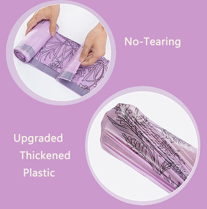 100pcs 2.6 Gallon Small Trash Bags Tearing-Free Drawstring for Bathroom Office Home Bedroom Trash Can with Purple Lavender Printed Garbage Basket Bags (2.6 Gallon Purple, 100 Count)