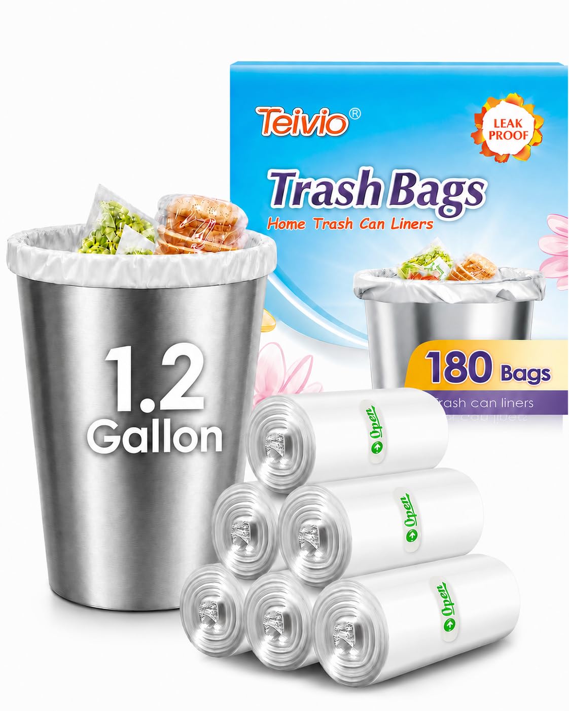 Teivio Mini Clear Trash Bags 0.5 Gallon 276 Count 11"x12" Unscented